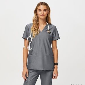 Figs Gray V-Neck Medical Scrub Top